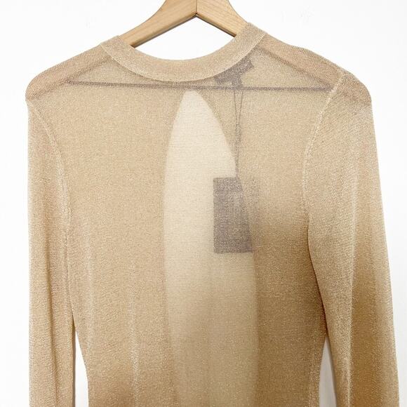 PRETTY LITTLE THING GOLD METALLIC SHEER KNIT CUT OUT BACK DRESS SIZE MEDIUM - Picture 5 of 7